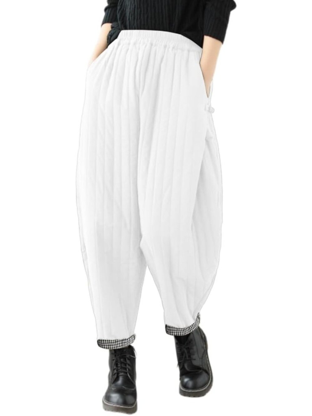 Cozy Winter Pants for Women | Warm Quilted Cotton Sweatpants | Loose Fit Wide